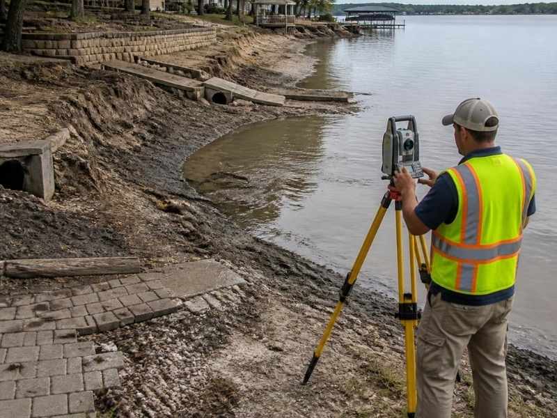 Elevation survey recording changed shoreline grades after high water in Austin Texas