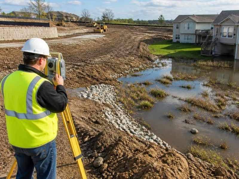 Topographic survey mapping runoff changes after nearby construction affected drainage in Austin Texas