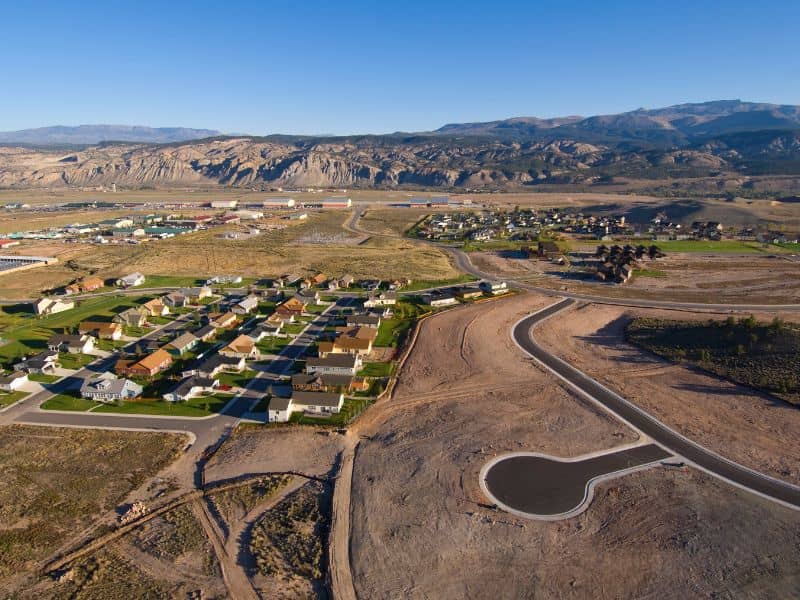 Aerial view of acreage and new development for a subdivision survey in Austin, Texas